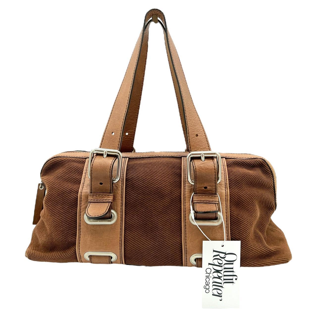 Chloé Brown Cloth Leather Buckle Shoulder Bag