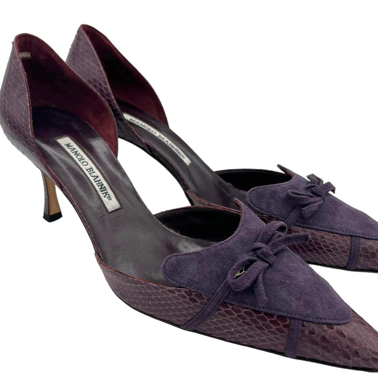 Manolo Blahnik Purple Python and Suede D'Orsay Pointed Toe Heels - Outfit Repeater