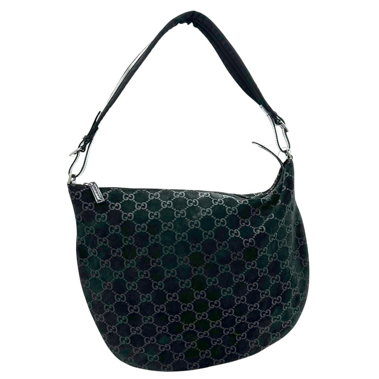 Gucci Black Suede Monogram Embossed Hobo Shoulder Bag - Outfit Repeater