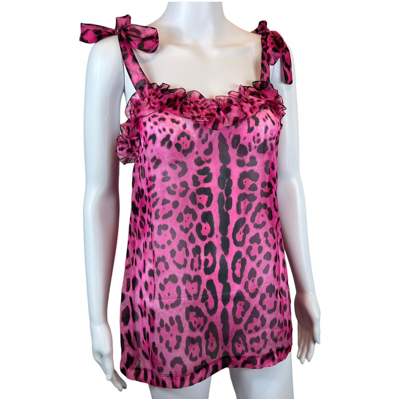 Dolce & Gabbana Pink Leopard Print Silk Blouse