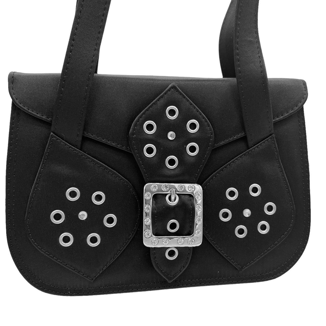Versace Versus Black Satin Evening Bag With Rhinestones