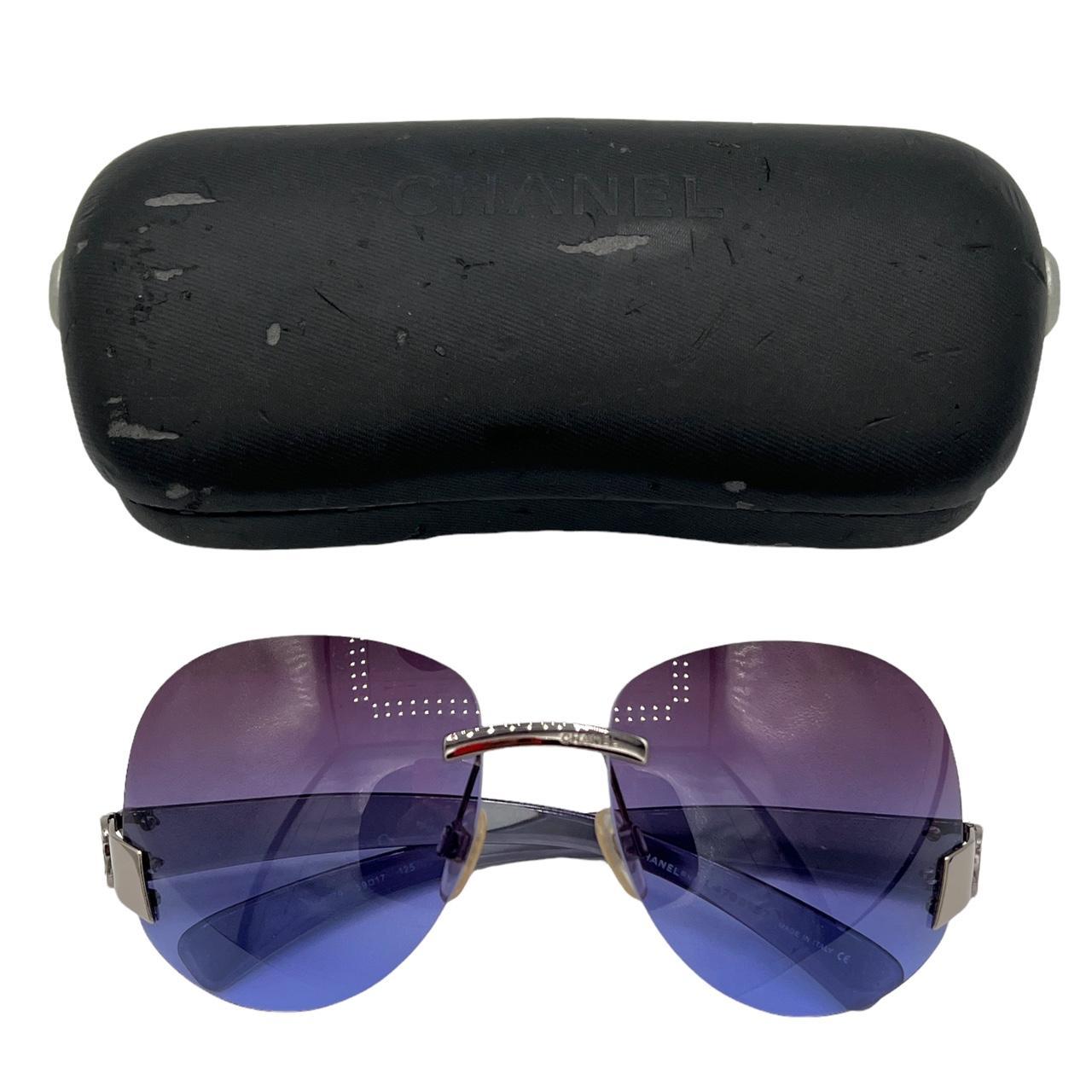 Chanel 4038 Blue and Purple Retro 70's Style Round Oversized Rimless Sunglasses