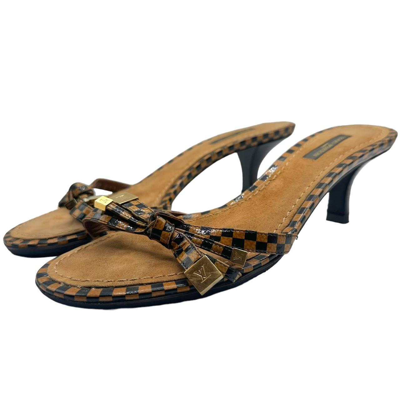 Louis Vuitton Damier Ebene Kitten Heel Sandals