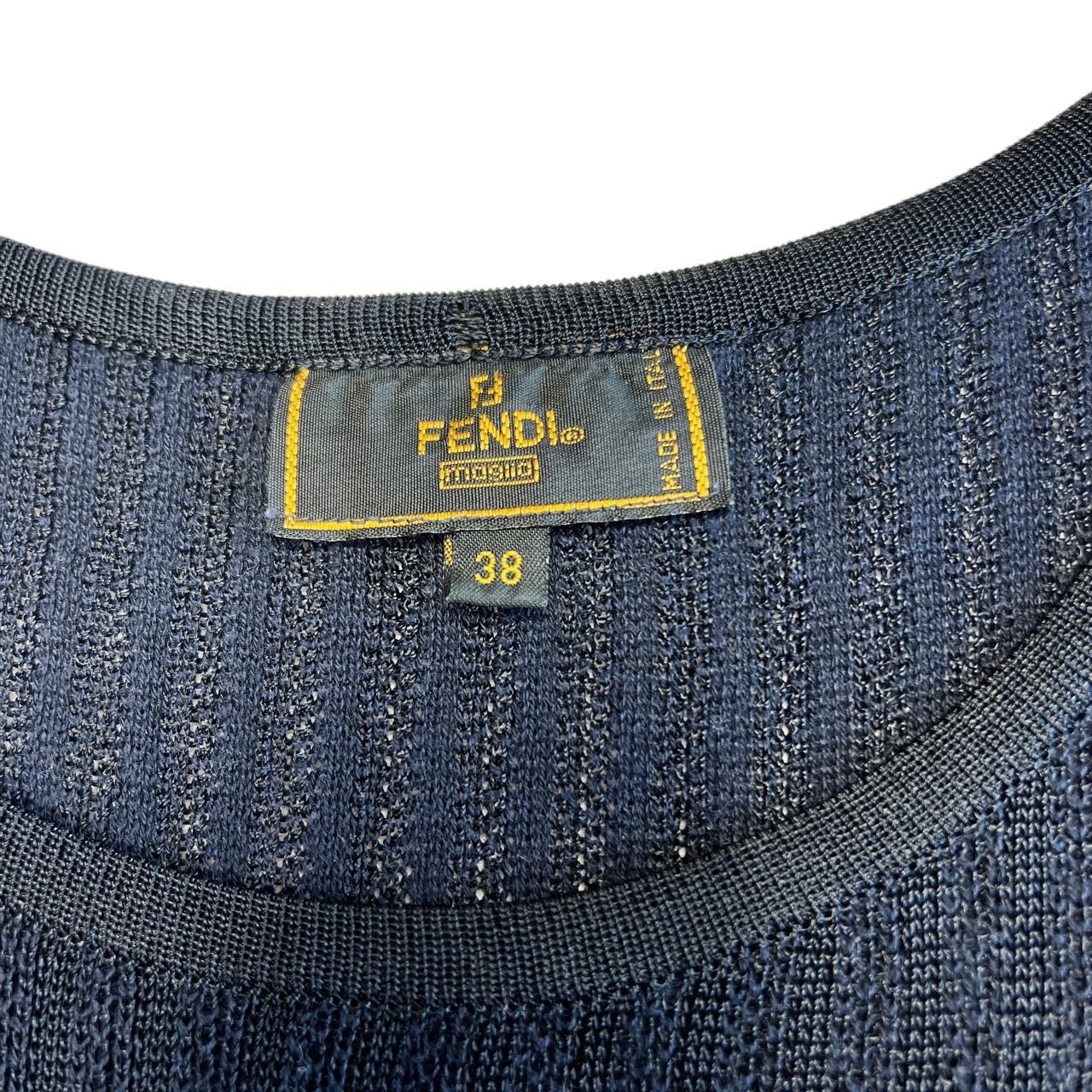 Fendi Navy Blue and Black Short Sleeve Logo Knit Top - Outfit Repeater