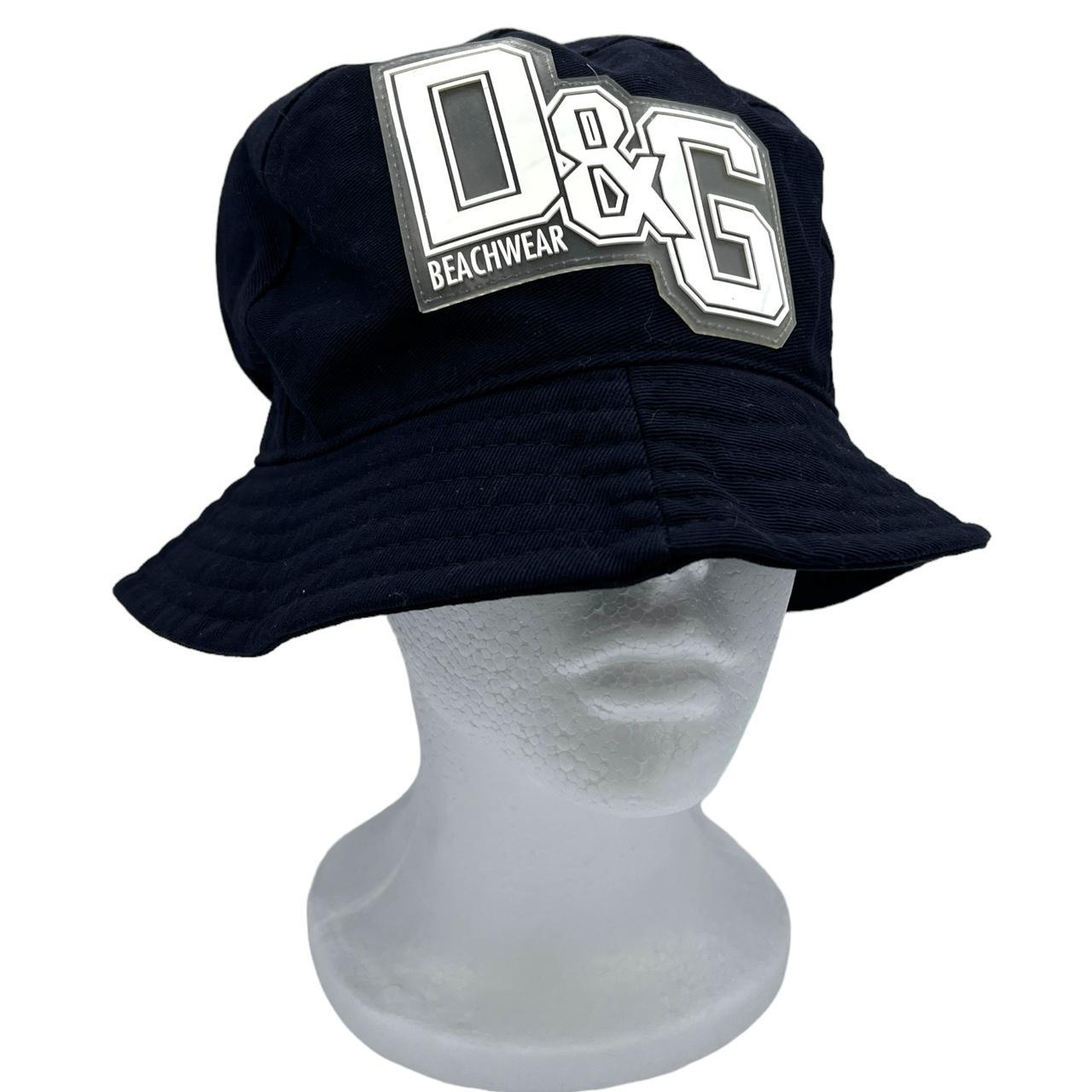 D&G Dolce & Gabbana Beachwear Navy Blue and White Rubber Logo Patch Bucket Hat