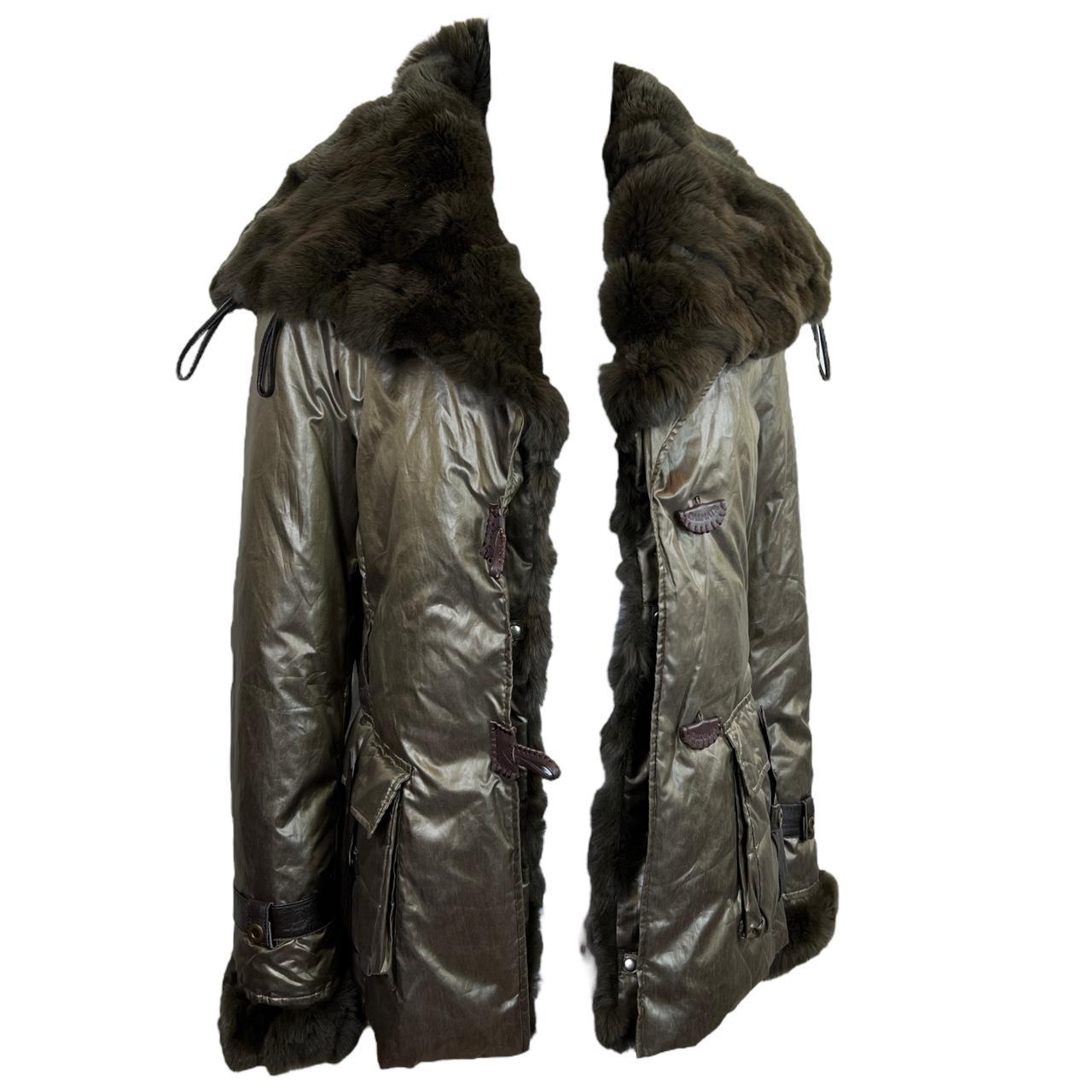 Balmain Puffer Coat Khaki Green Brown Detachable Fur