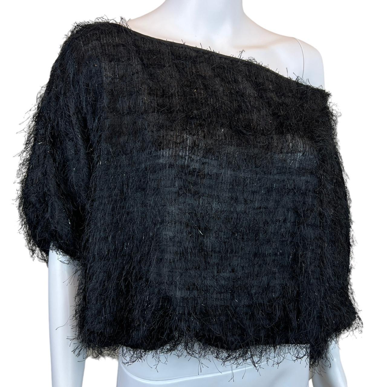 Dolce & Gabbana Black Semi-Sheer Off The Shoulder Fringe Blouse