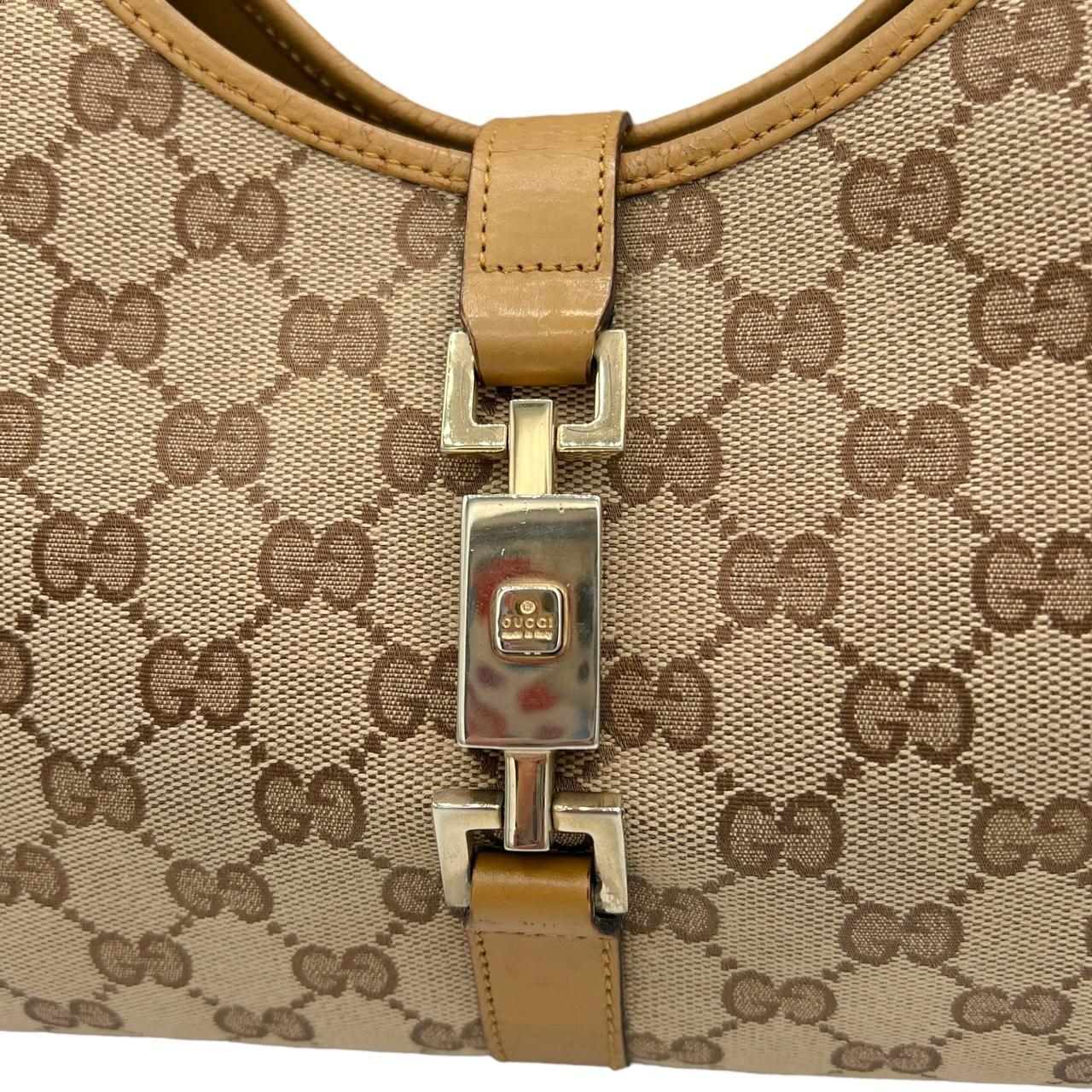 Gucci Tan Leather Monogram Canvas Shoulder Bag