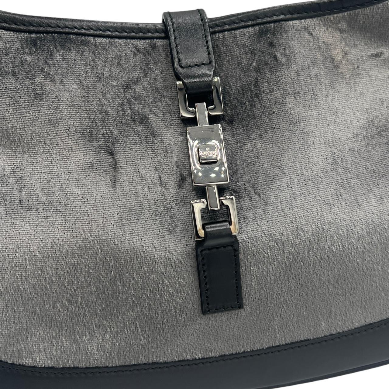 Gucci Gray Velvet and Black Leather Jackie Shoulder Bag