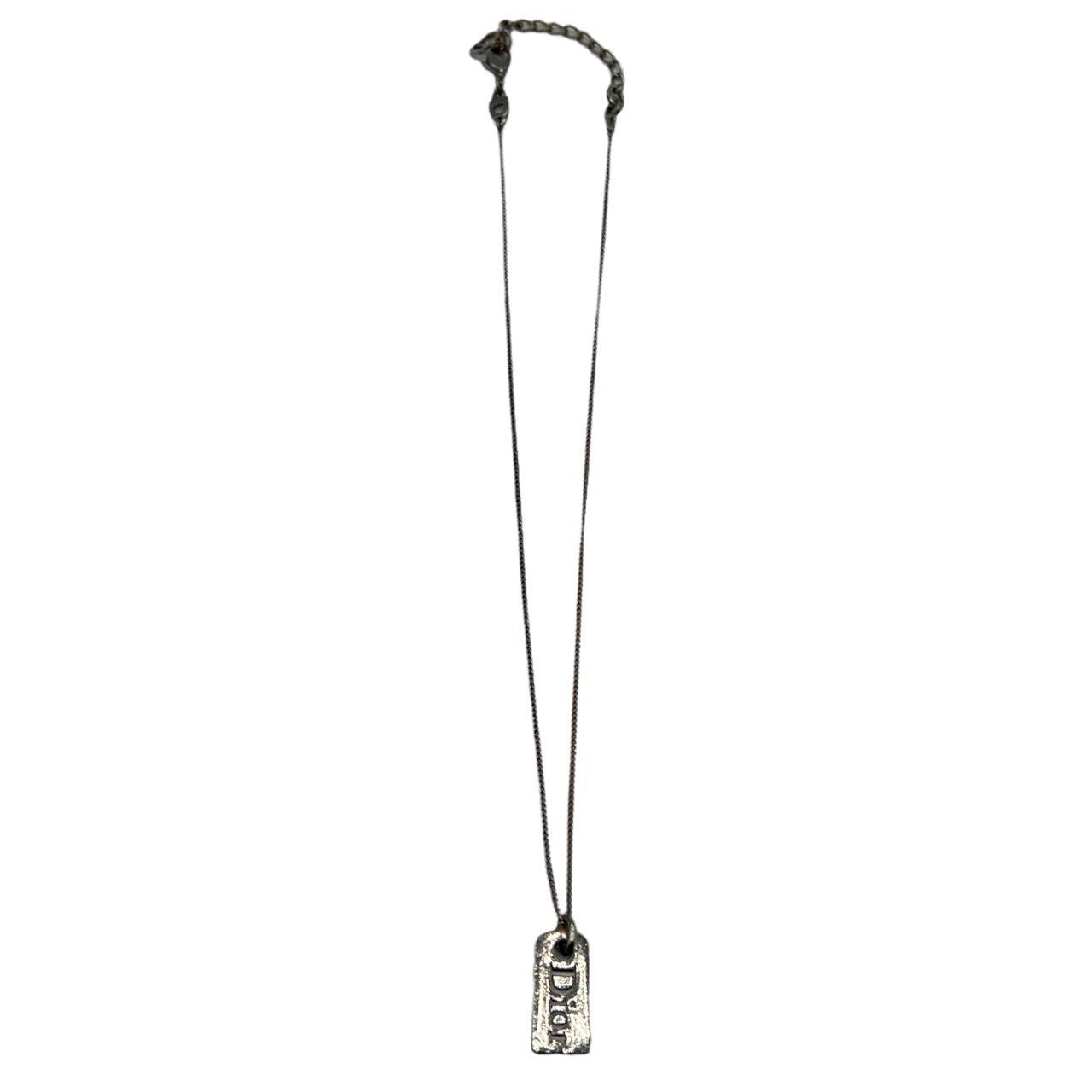 Christian Dior Dog Tag Necklace Silver Gunmetal Monogram