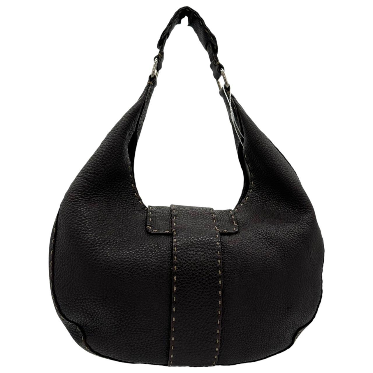 Fendi Selleria Gray Leather Crescent Shoulder Bag - Outfit Repeater