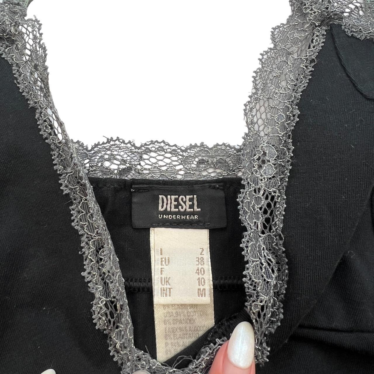 DIESEL Black and Gray Lace Trim Cami with Logo Straps - Outfit Repeater