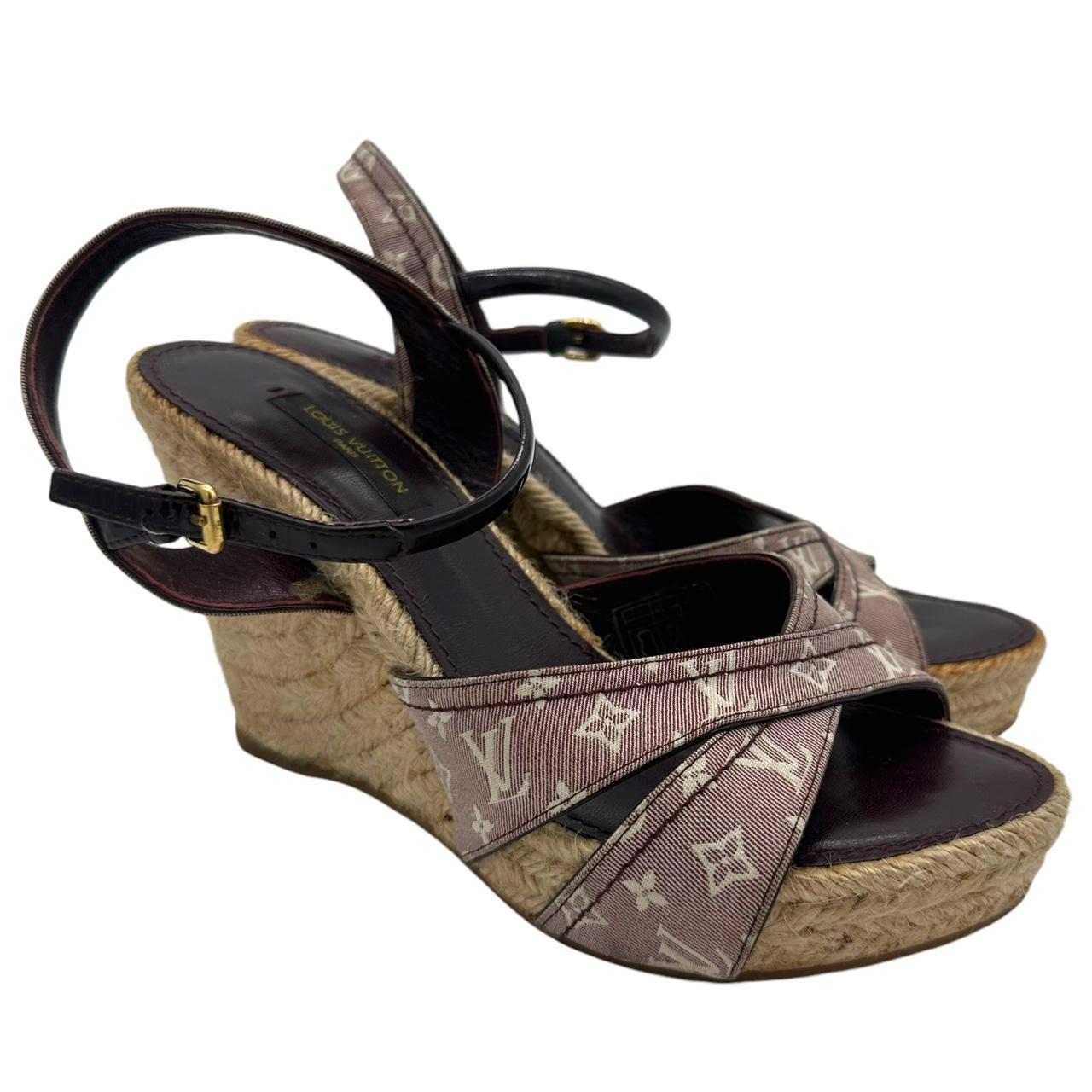 Louis Vuitton Burgundy Lin Monogram Wedge Heels