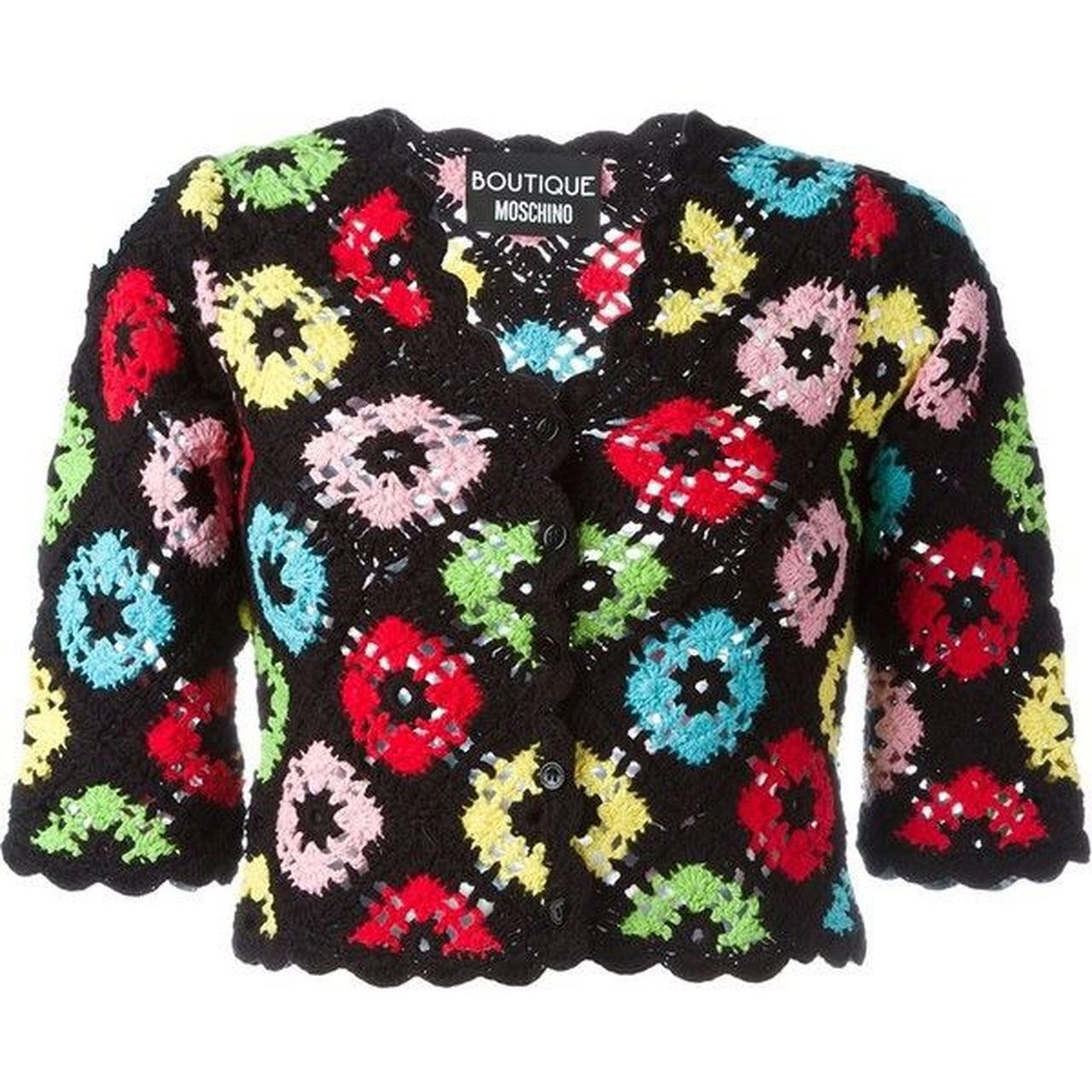 Moschino Boutique Line Rainbow Colorful Crochet Cropped Cardigan