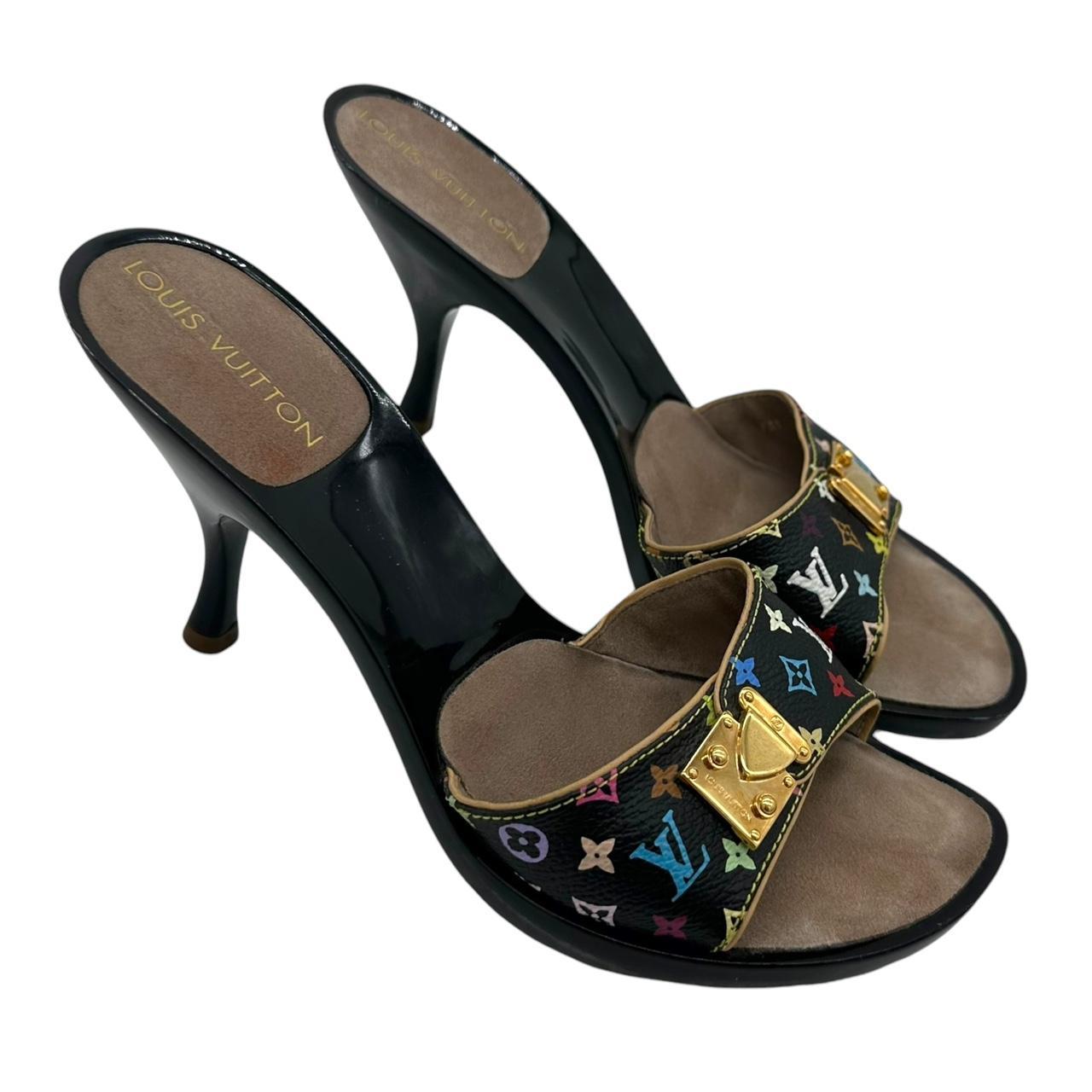 Louis Vuitton Black Multicolor Monogram Mule Heels - Outfit Repeater