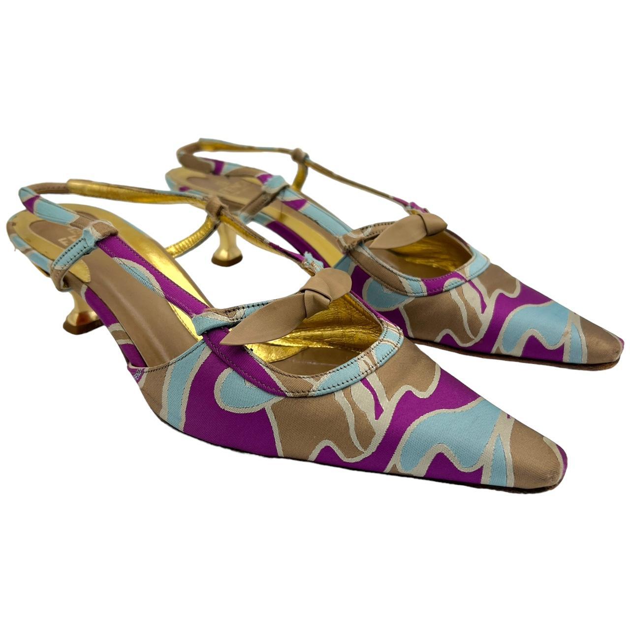 Fendi Printed Silk Pointed Toe Kitten Heels - Outfit Repeater