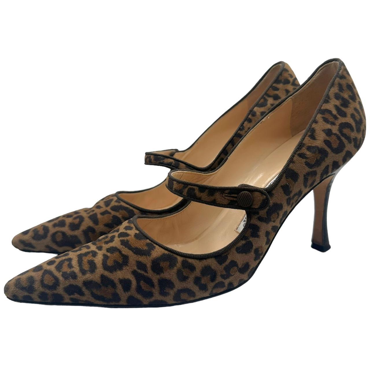 Manolo Blahnik Leopard Print Suede Mary Jane Heels
