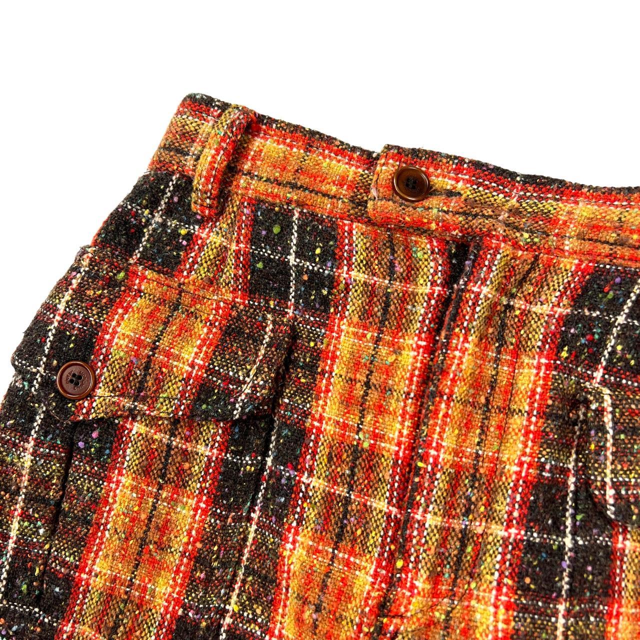 Moschino Jeans Red Yellow and Brown Plaid Print Tweed Mini Skirt with Cargo Pockets