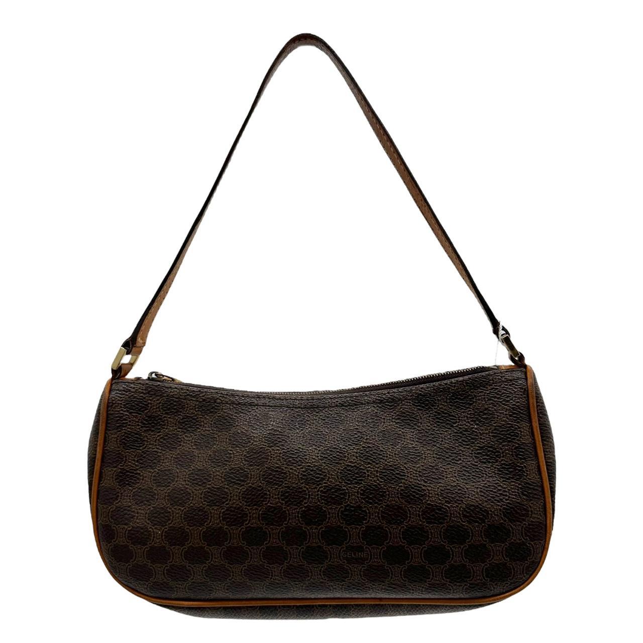 Celine Monogram Pochette Shoulder Bag Brown Leather