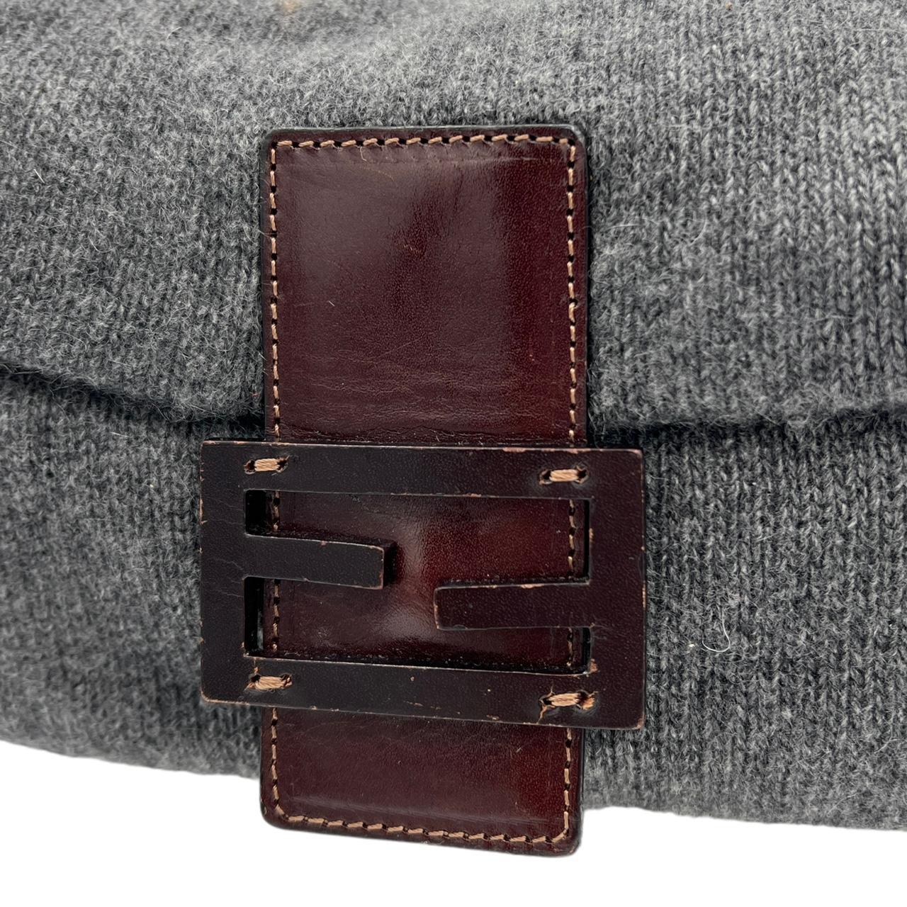 Fendi Gray Cashmere Knit Baguette Shoulder Bag