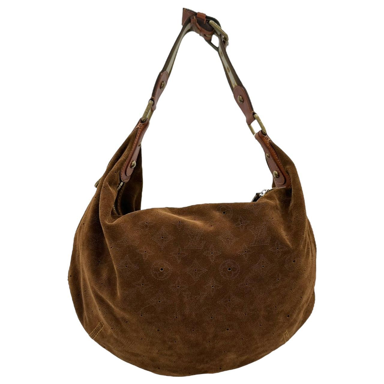 Louis Vuitton Hobo Bag Brown Suede Logo Embossed