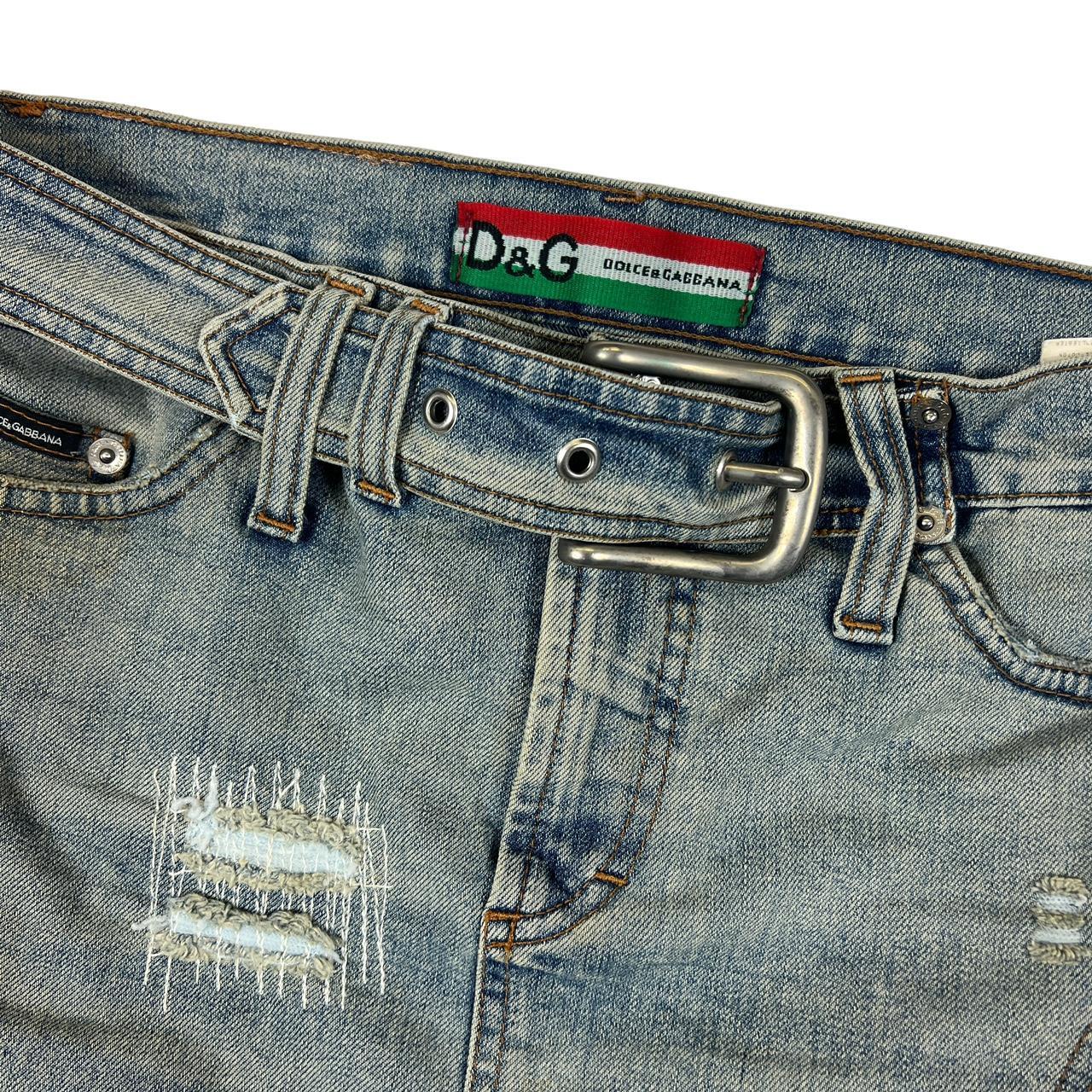 Dolce & Gabbana Light Wash Denim Distressed Mini Skirt with Attached Belt - Outfit Repeater