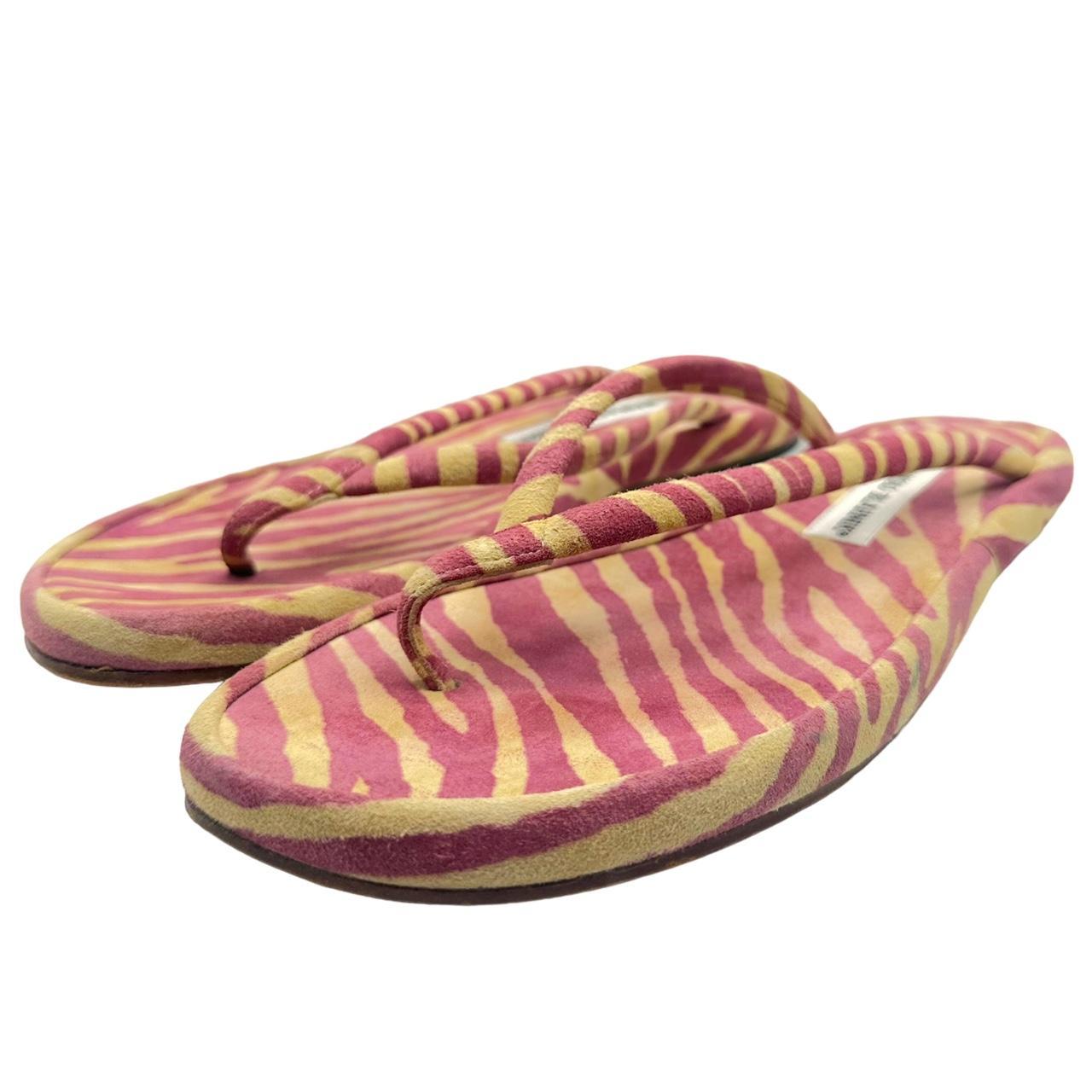 Manolo Blahnik Pink and Yellow Zebra Print Suede Flip Flop Sandals