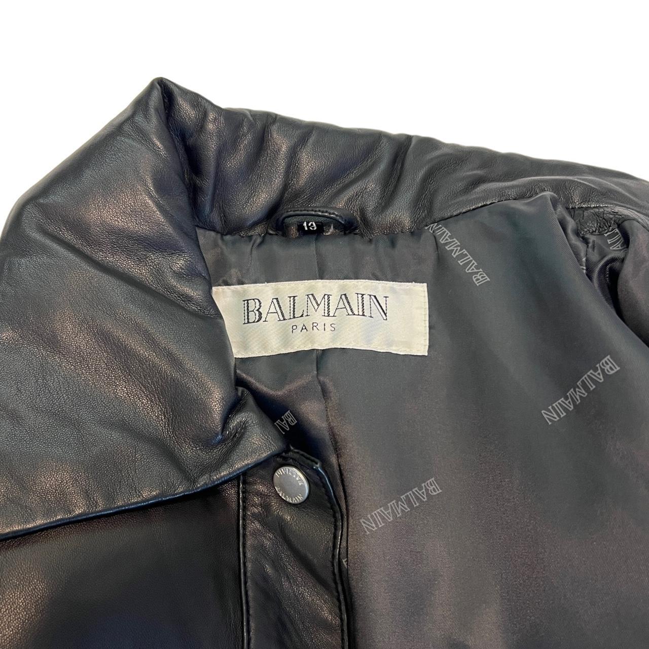 Balmain Black Calf Leather Puffer Coat