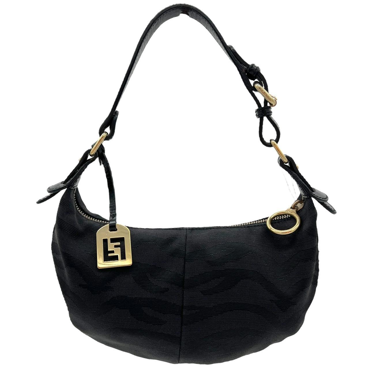 Fendi Black Tiger Print Canvas Croissant Shoulder Bag