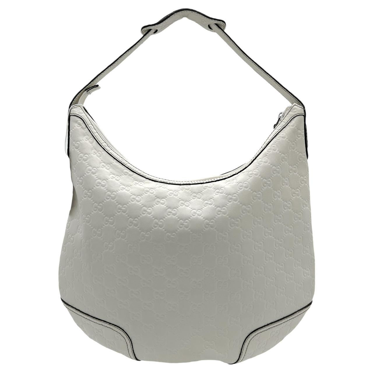 Gucci Guccissima White Leather Monogram Embossed Hobo Shoulder Bag