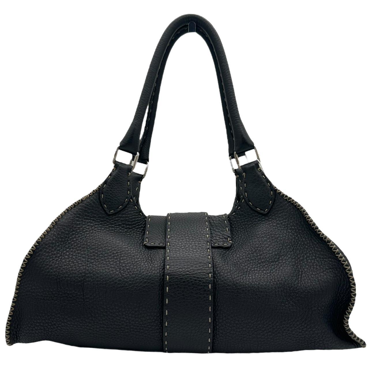 Fendi Black Leather Buckle Shoulder Bag