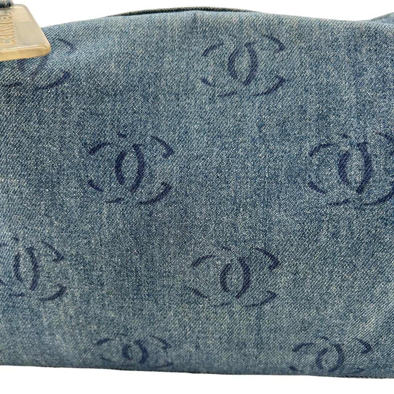Chanel Blue Denim Hobo Shoulder Bag With Logo Print