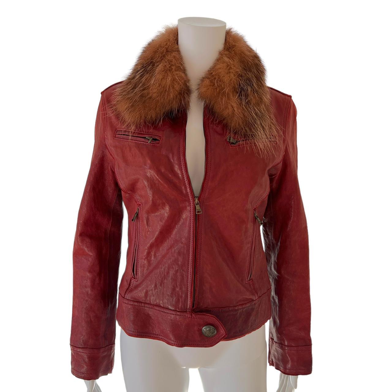 Dolce & Gabbana Burgundy Leather Jacket  with Fur Collar - Outfit Repeater