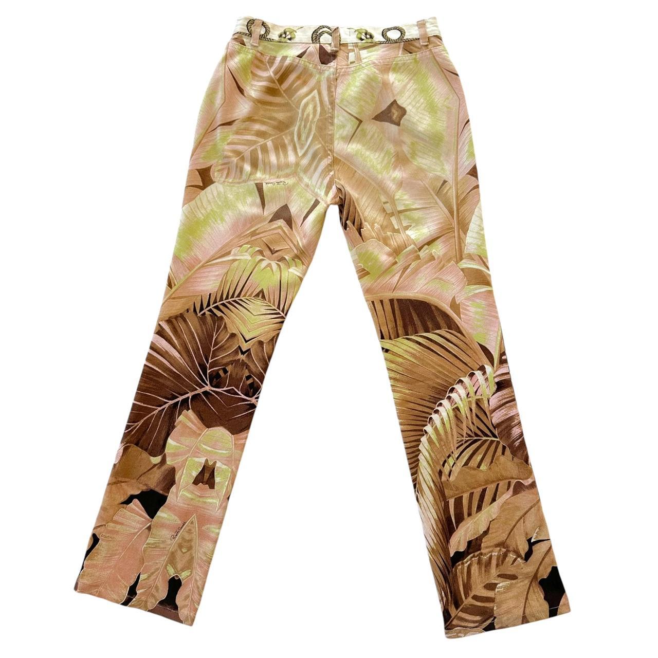 Roberto Cavalli Pink Palm Printed Jeans