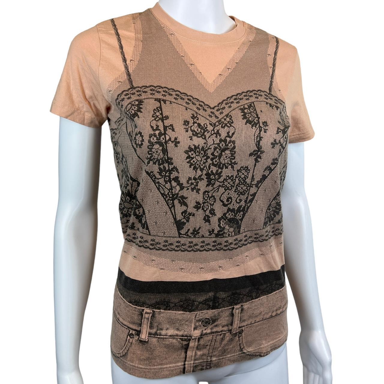 Christian Dior By John Galliano Spring 2006 Pink and Black Bustier Print T-Shirt