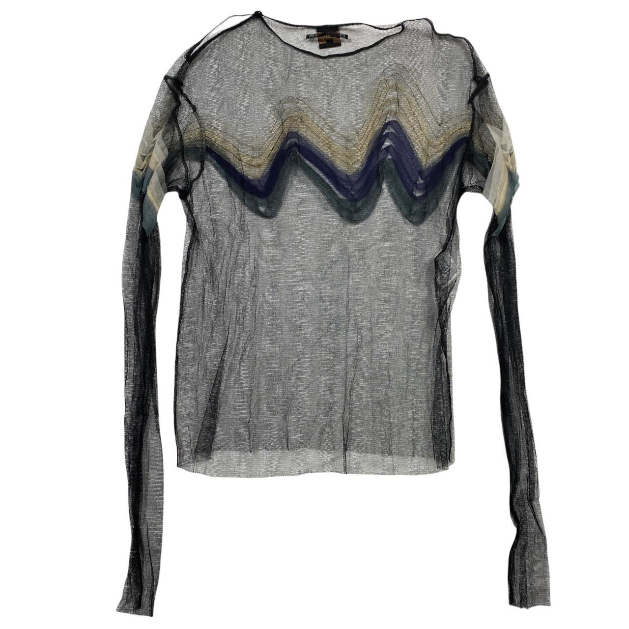 Jean Paul Gaultier Femme Sheer Mesh Long Sleeve Top with Zig Zag Appliques