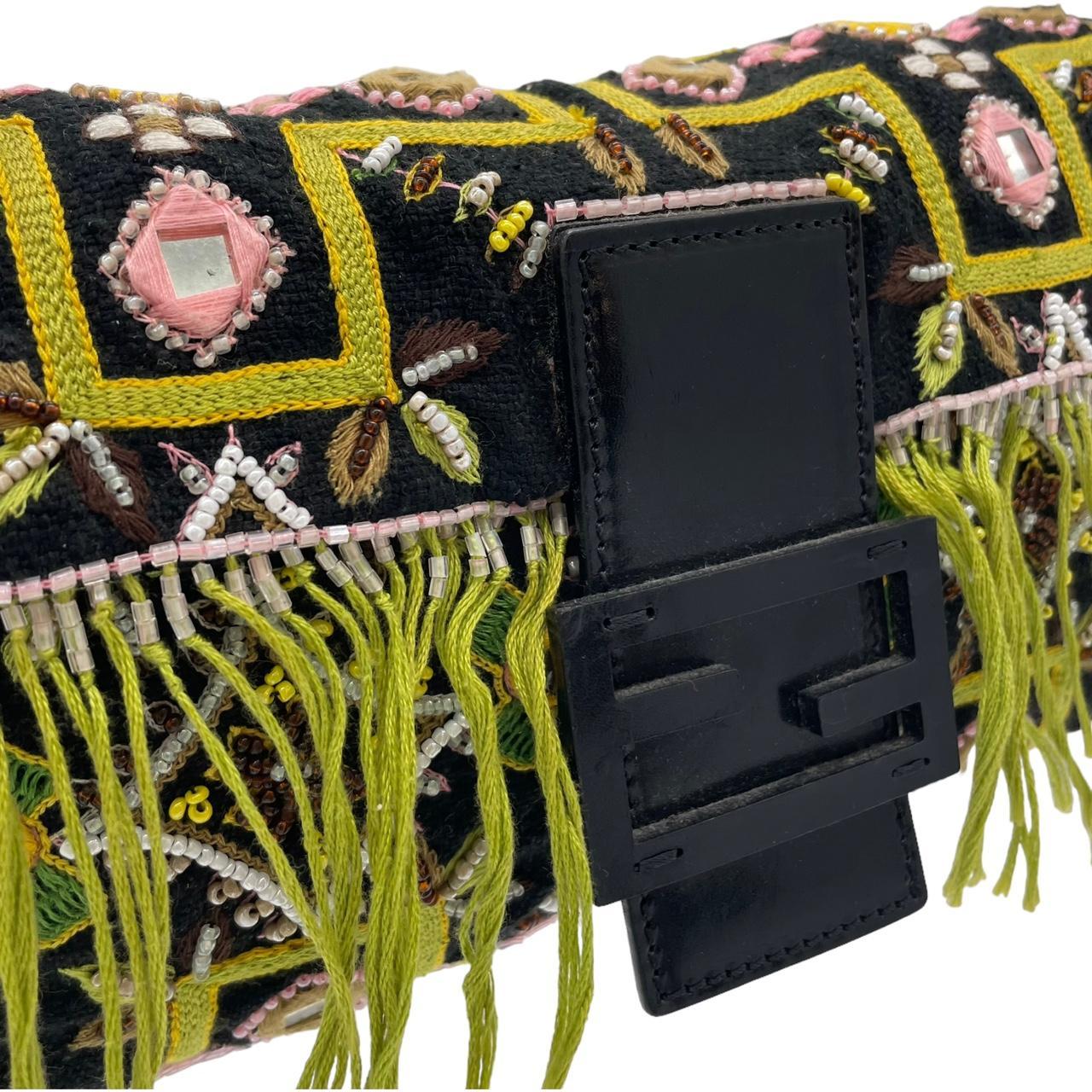Fendi Fringe Baguette Shoulder Bag Embroidered Beaded