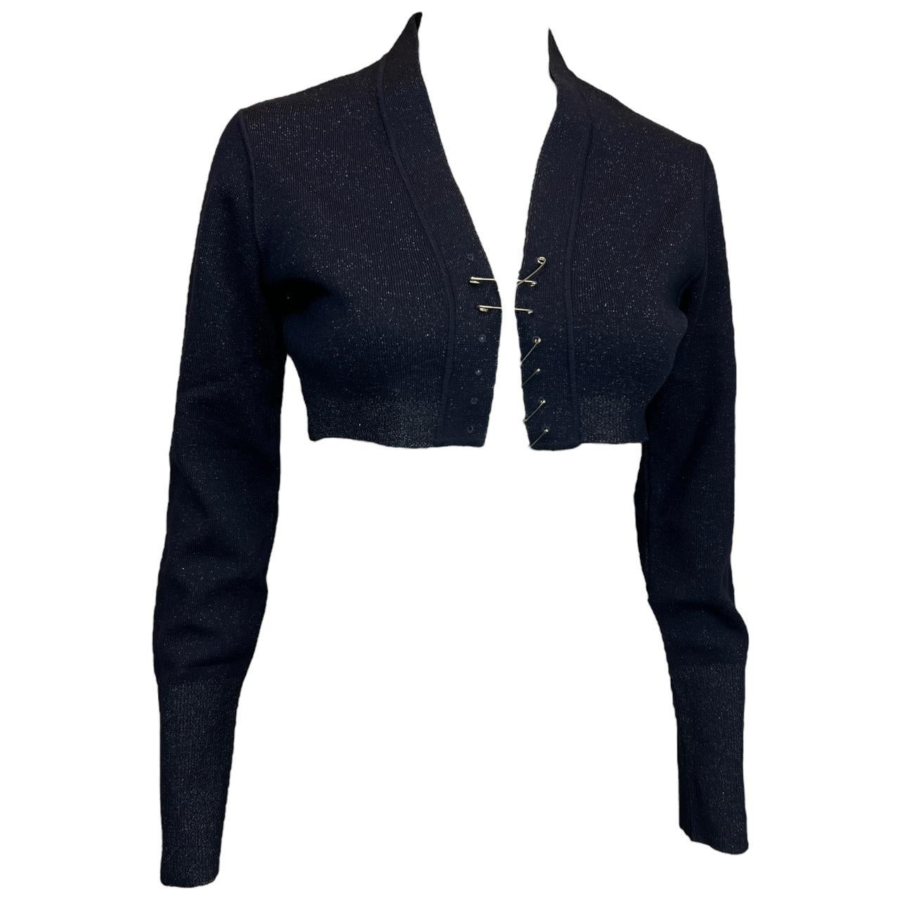 Jean Paul Gaultier Maille Mavy Blue Cropped Cardigan with Safety Pins