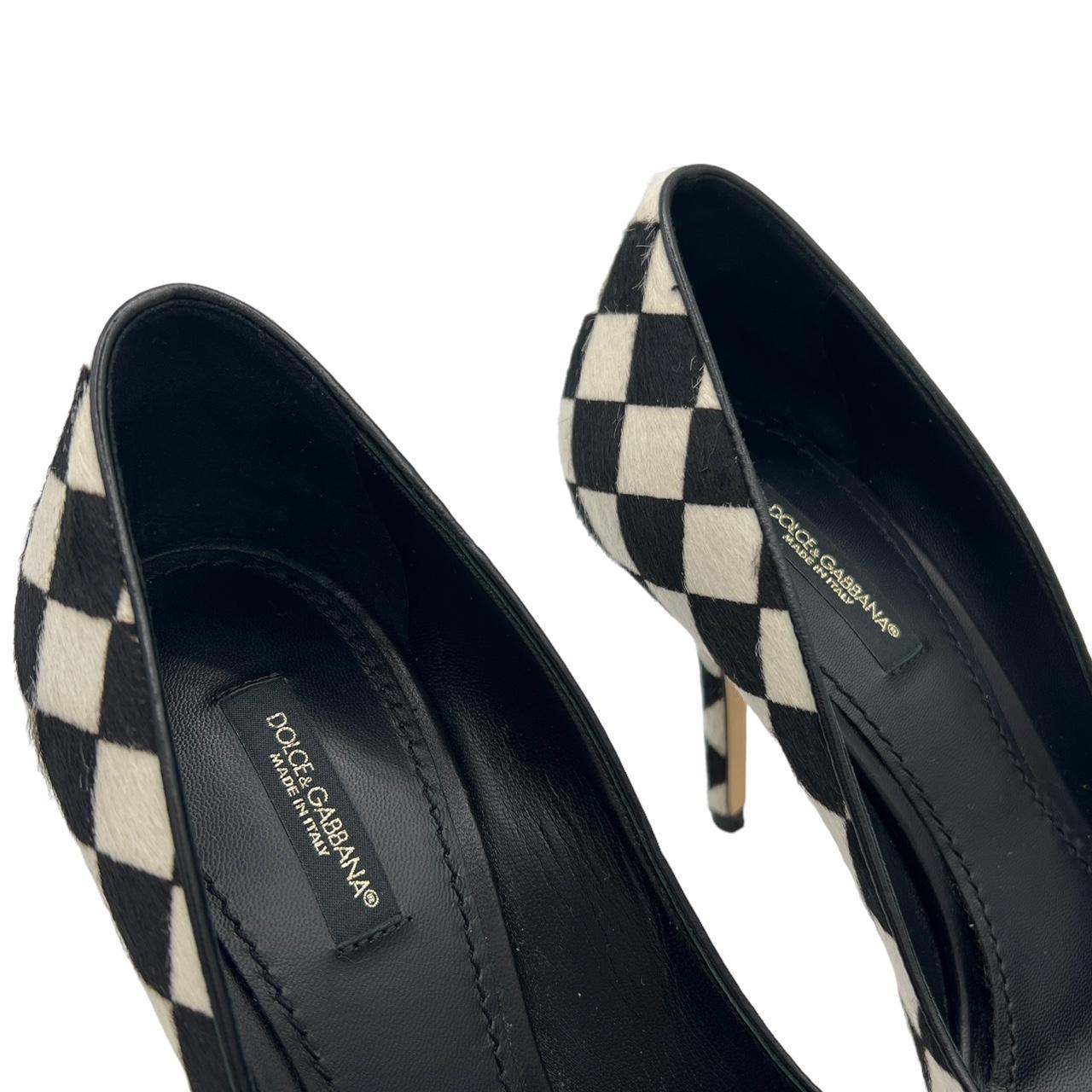 Dolce & Gabbana Black White Checkered Ponyhair Heels