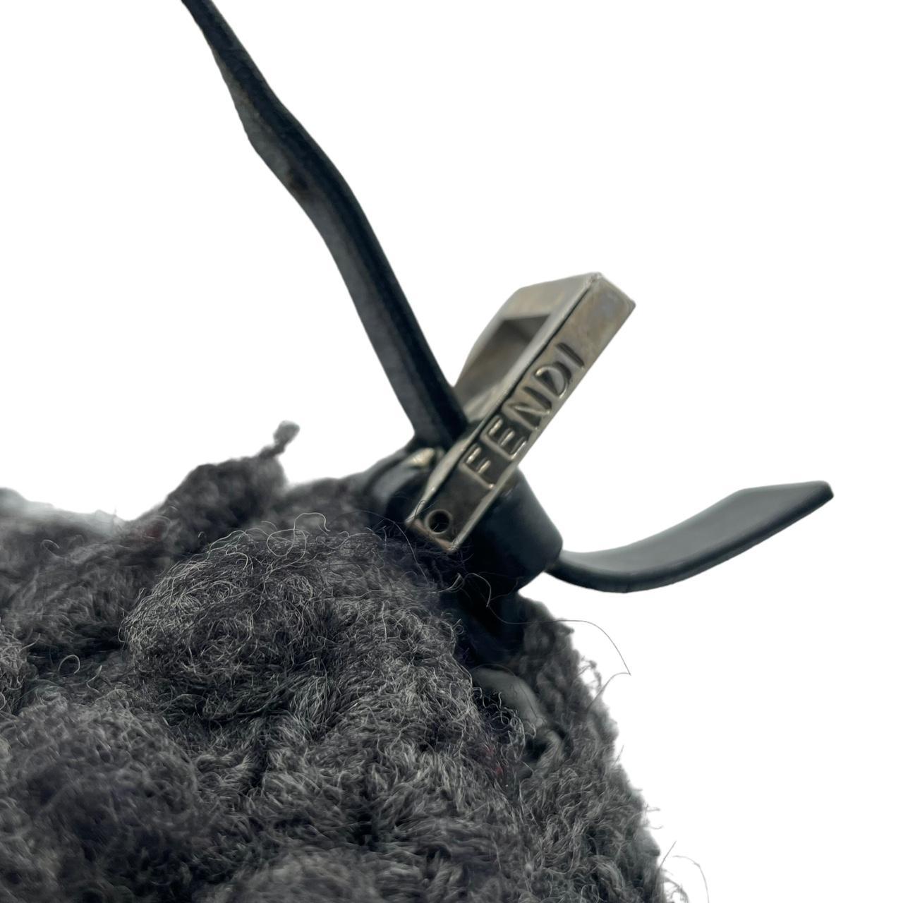 Fendi Crochet Knit Wool Shoulder Bag Gray