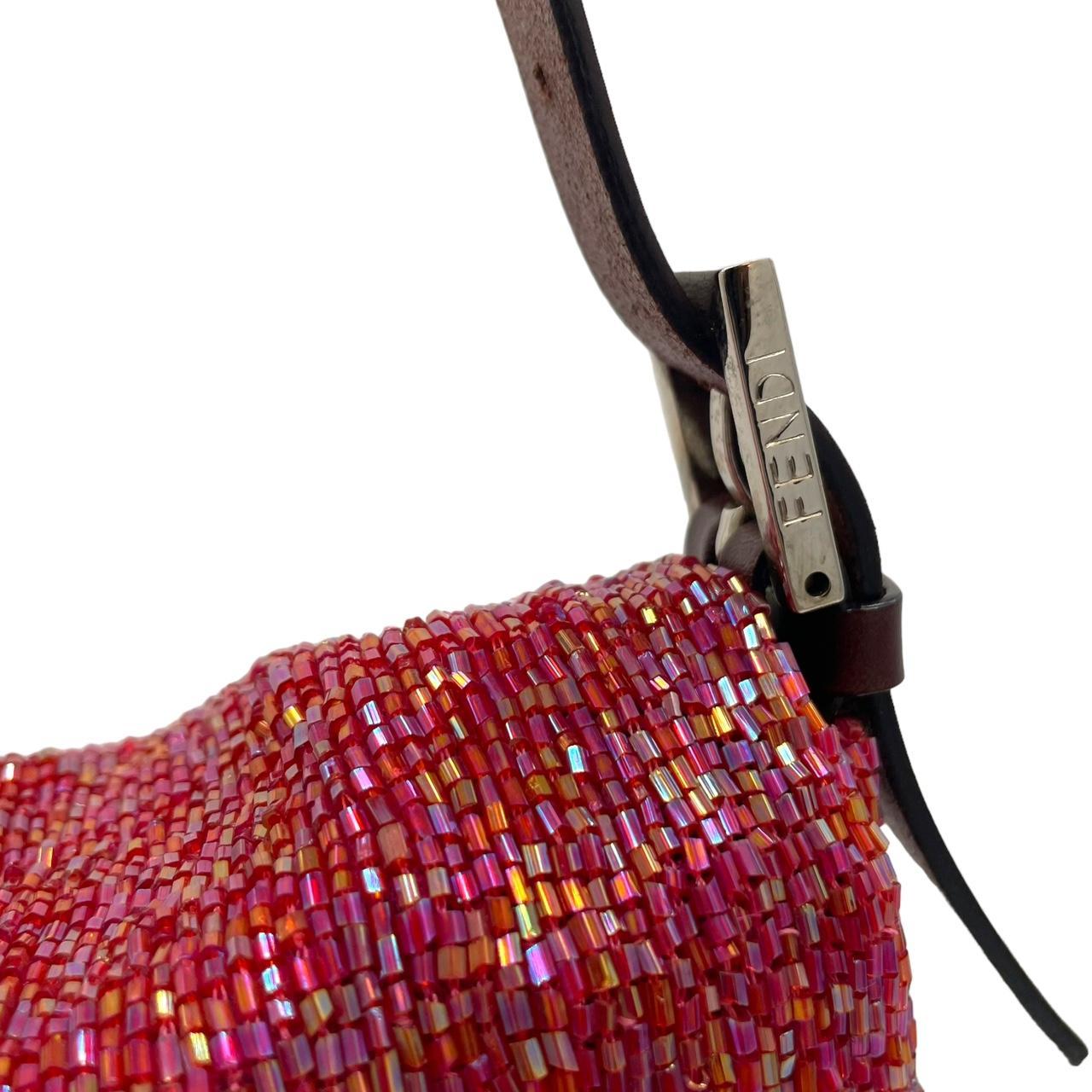 Fendi Red Multicolor Beaded Baguette Shoulder Bag