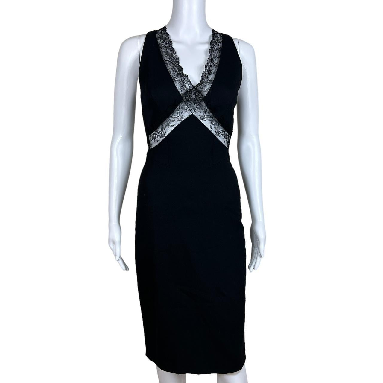Roberto Cavalli F/W 2007 Black Lace Trim Midi Dress