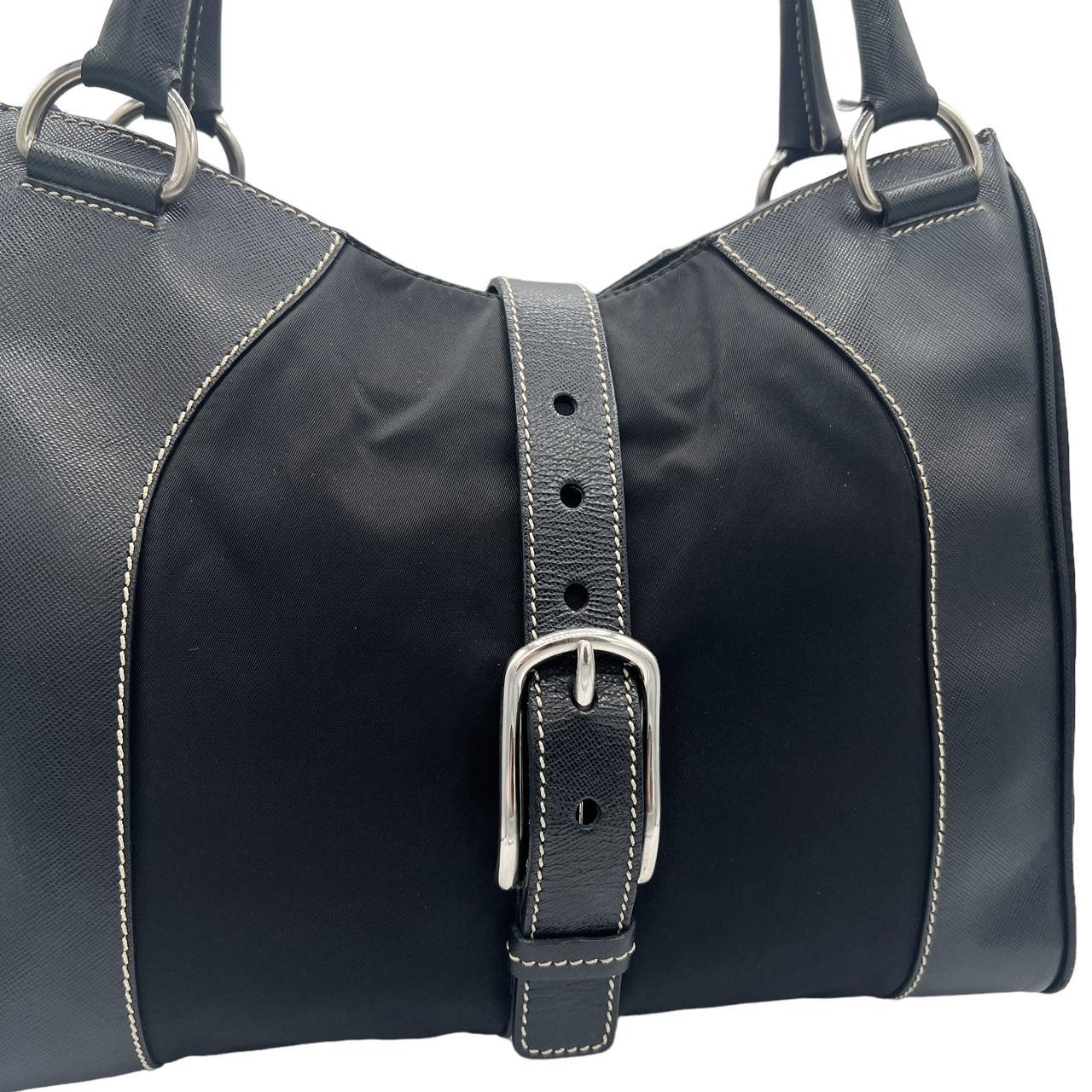 Prada Shoulder Bag Black Nylon Leather Buckle Closure