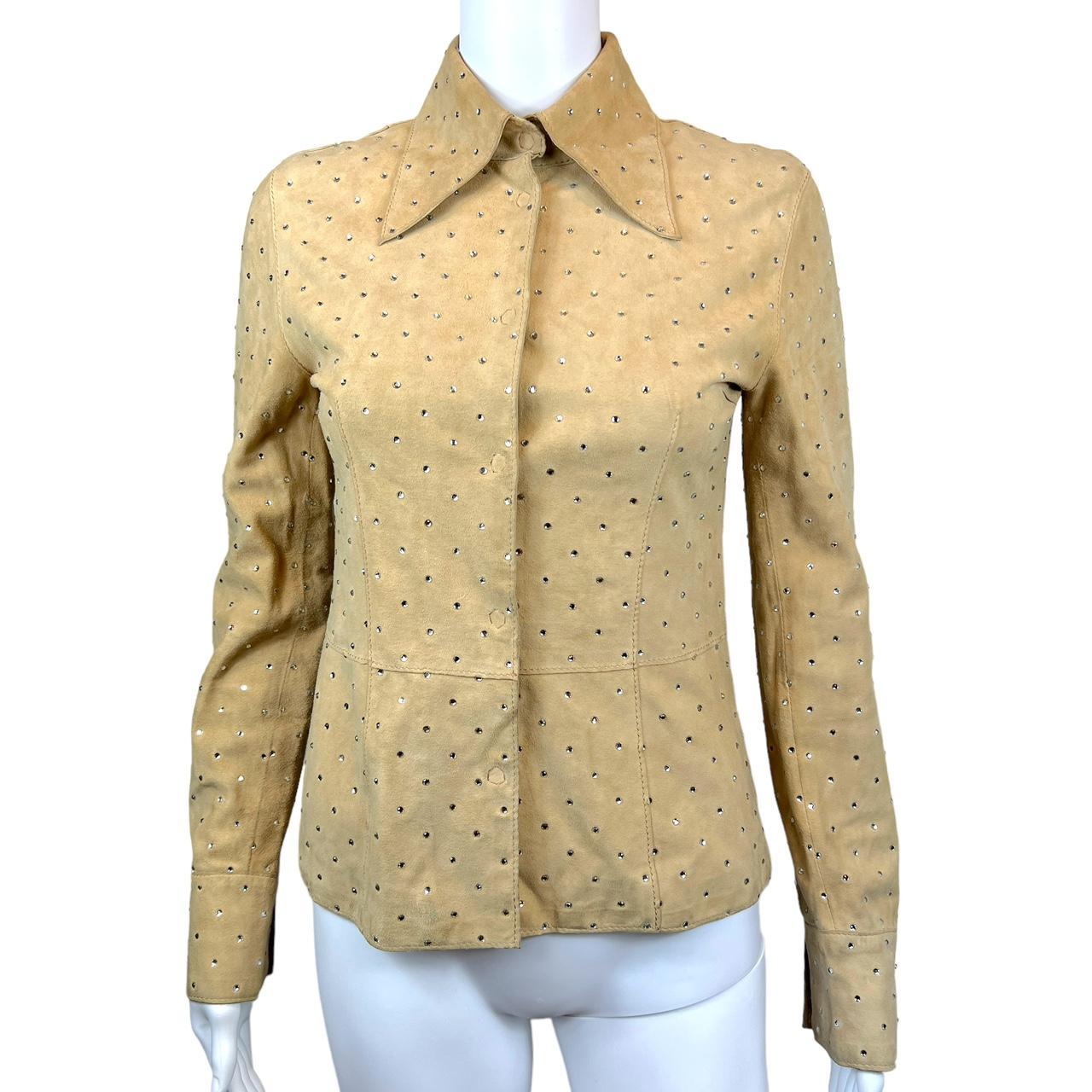 Dolce & Gabbana Tan Suede Collared Jacket with Crystal Embellishments