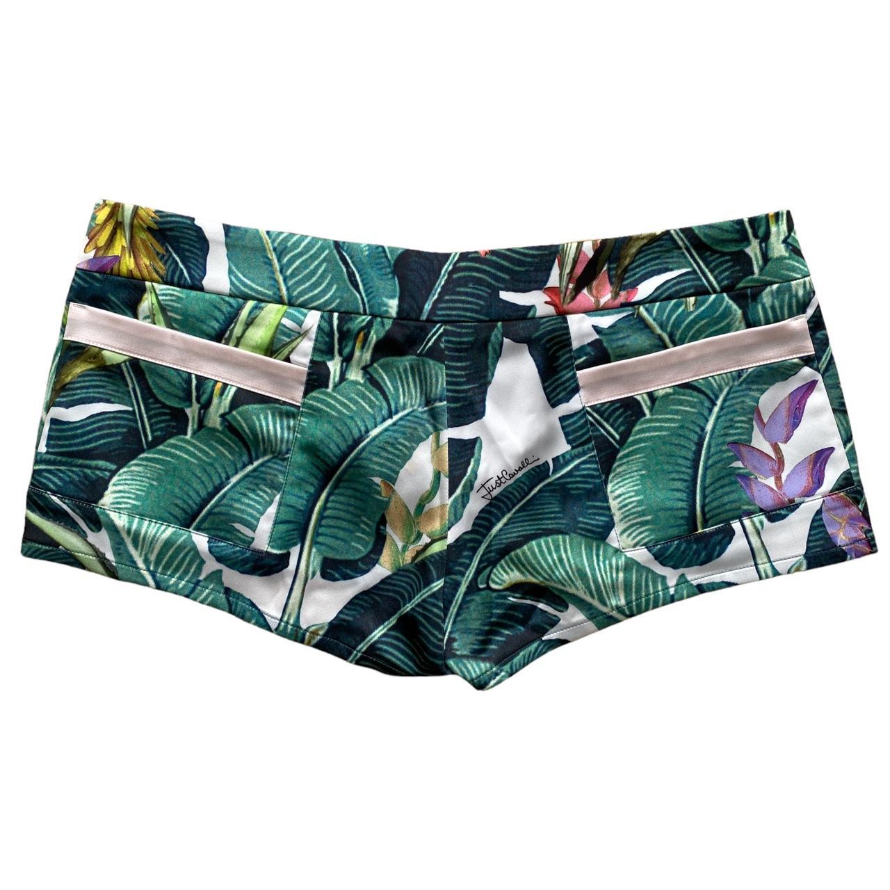 Just Cavalli by Roberto Cavalli Tropical Banana Leaf Printed Micro Mini Shorts