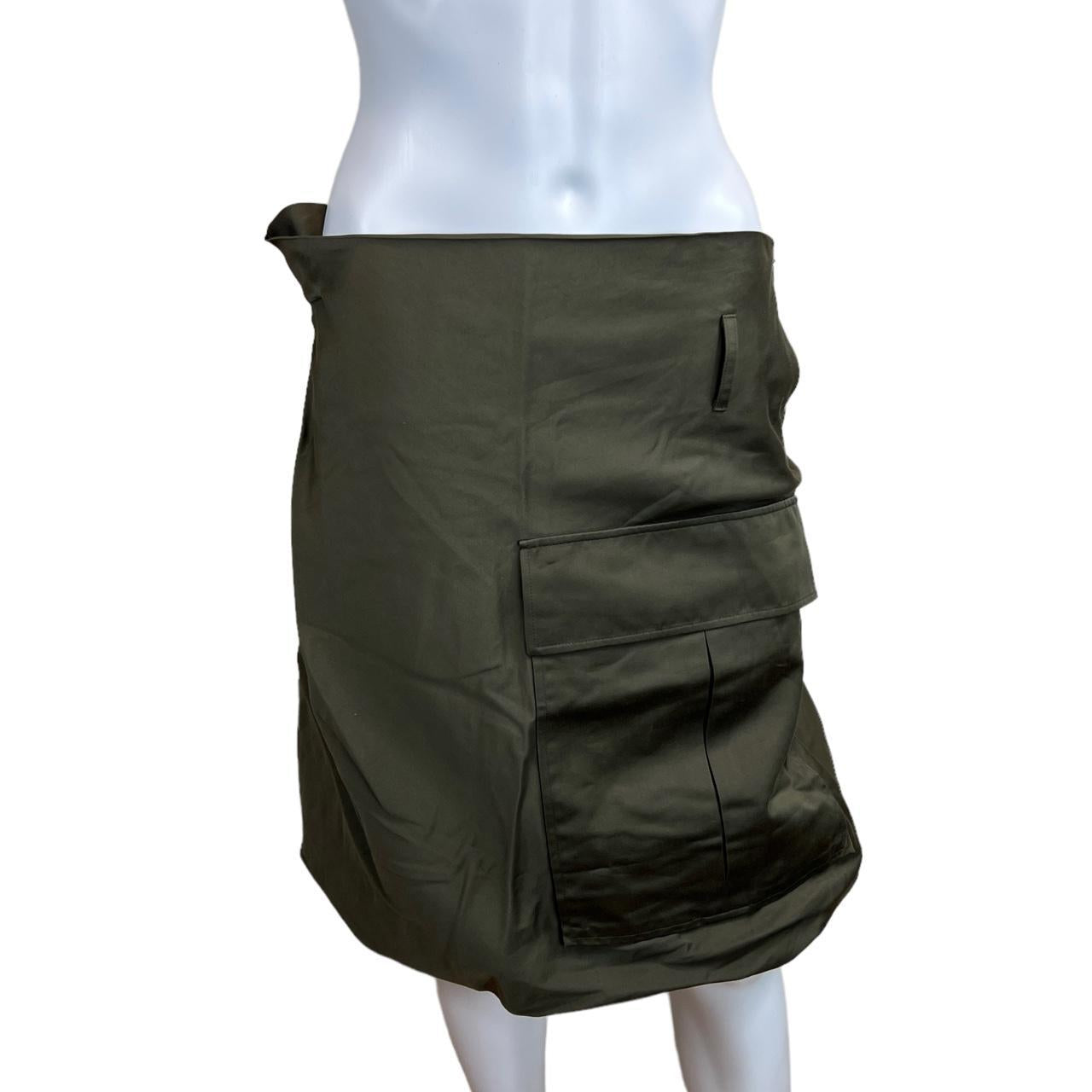 Gucci by Tom Ford SS 2001 Khaki Green Silk Cargo / Combat Style Bubble Midi Skirt