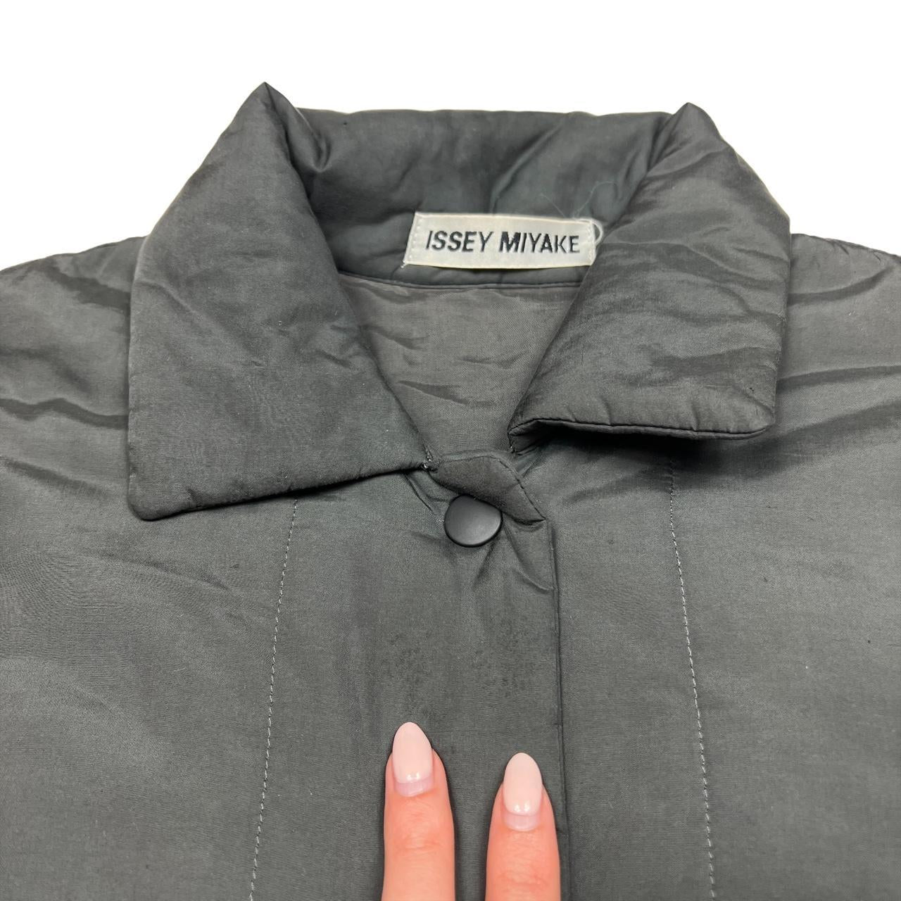 Issey Miyake Dark Gray Silk Puffer Style Button Up Overshirt / Jacket