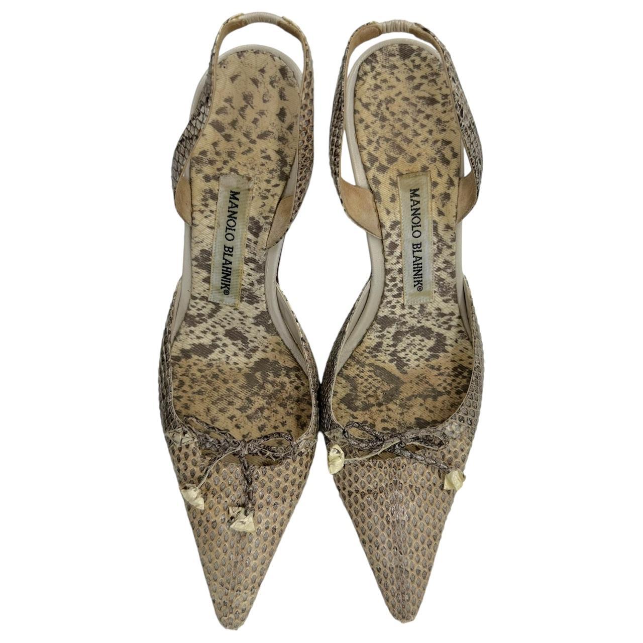 Manolo Blahnik Tan & Gray Snakeskin Slingback Heels - Outfit Repeater