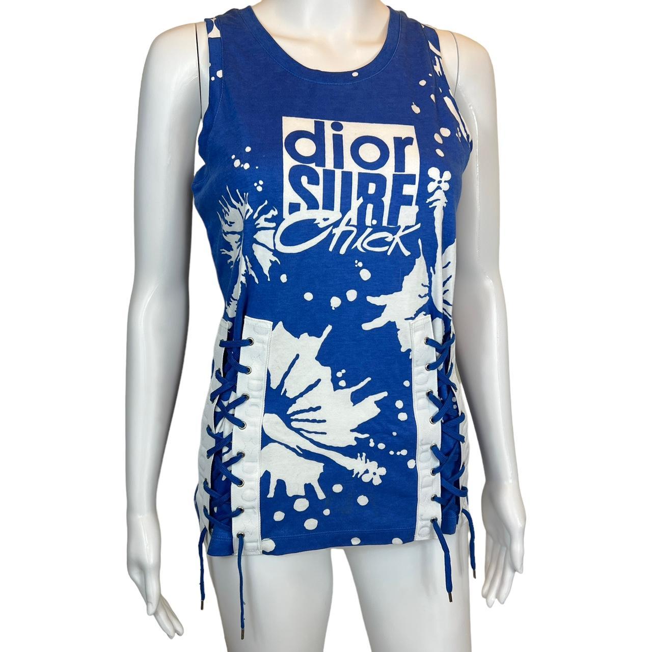 Christian Dior Summer 2004 by John Galliano 'Dior Surf Chick' Blue and White Graphic Lace Up Tank - Outfit Repeater