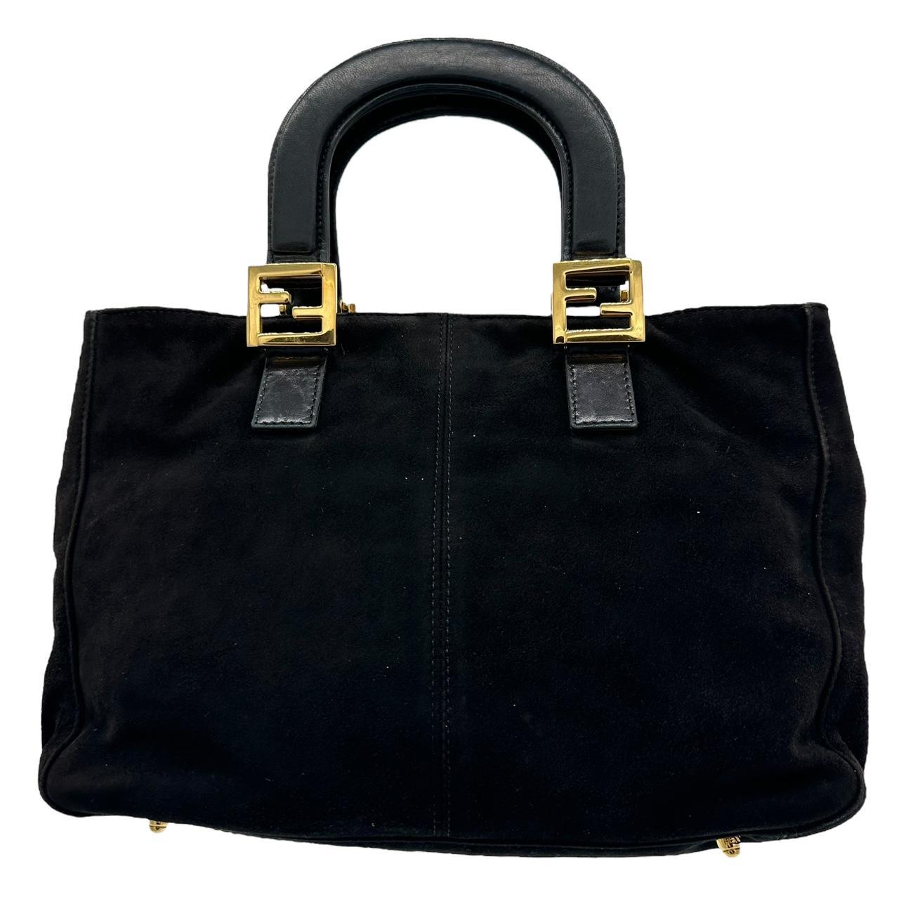 Fendi Black Suede Logo Handle Mini Tote Bag - Outfit Repeater